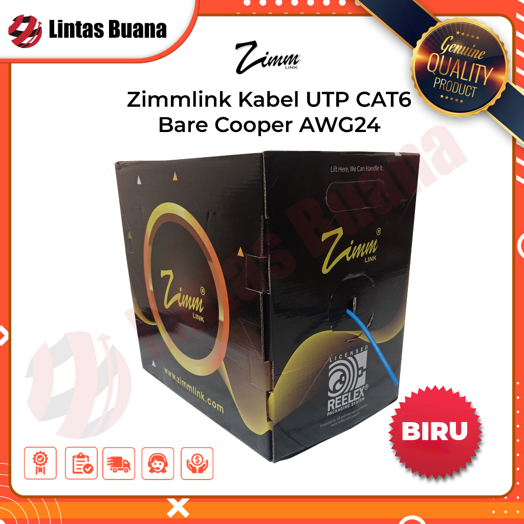 Zimmlink Kabel LAN UTP CAT6  AWG23 FULL COPPER/Tembaga Murni