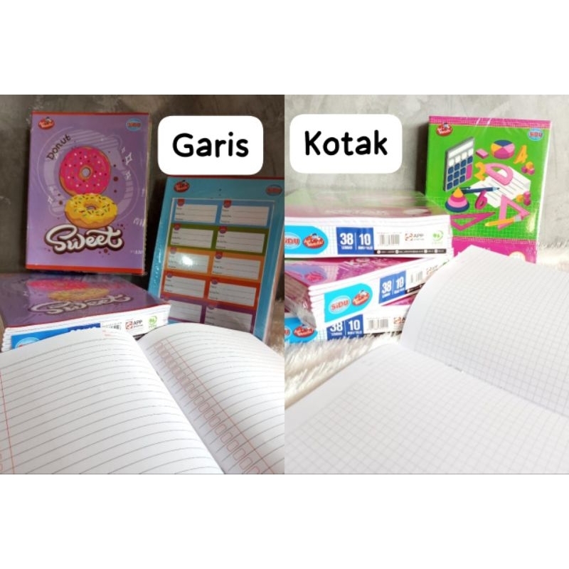 

BUKU TULIS SEKOLAH SIDU GARIS HALUS | KOTAK HALUS | UK 21x16 | ISI 38 LEMBAR / 1 BUKU