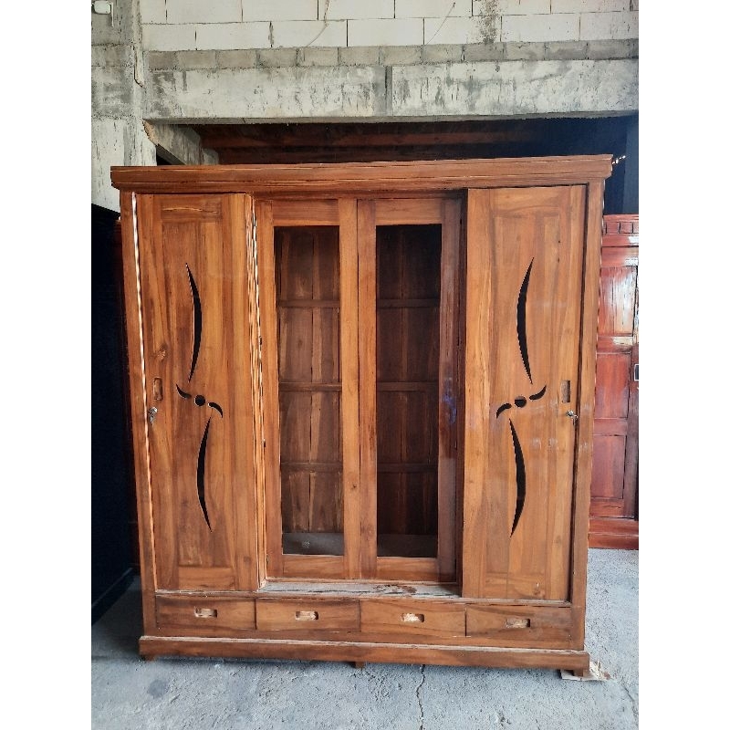 Lemari Pintu 4 Sleding Kayu Jati Pengiriman Area Jatim