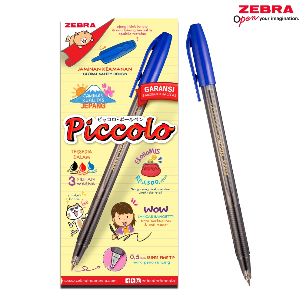 

❤️H2O❤️ Pulpen Zebra Piccolo Knock 0.7 / Pen / Pena / Ballpoint HITAM
