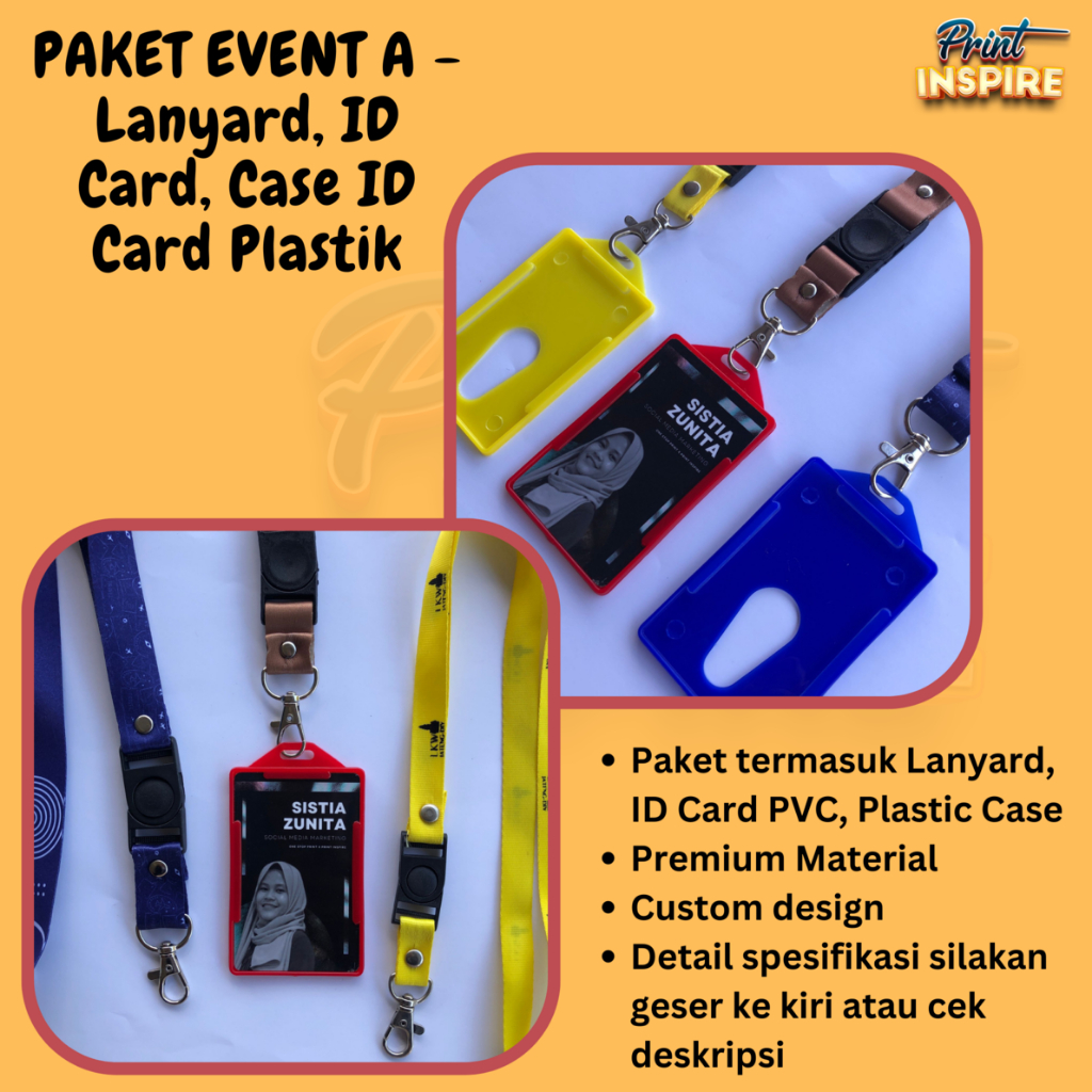 

PAKET EVENT A - LANYARD, ID CARD, CASE ID CARD | Kebutuhan Event | Card Holder | Lanyard | PVC Card | PRINTINSPIRE