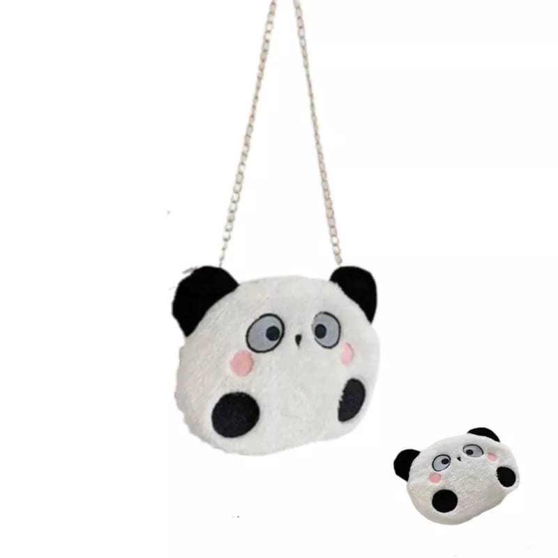 Tas Wanita Tas Selempang Wanita Boneka Panda Tas bulu selempang bahu boneka kepala Panda