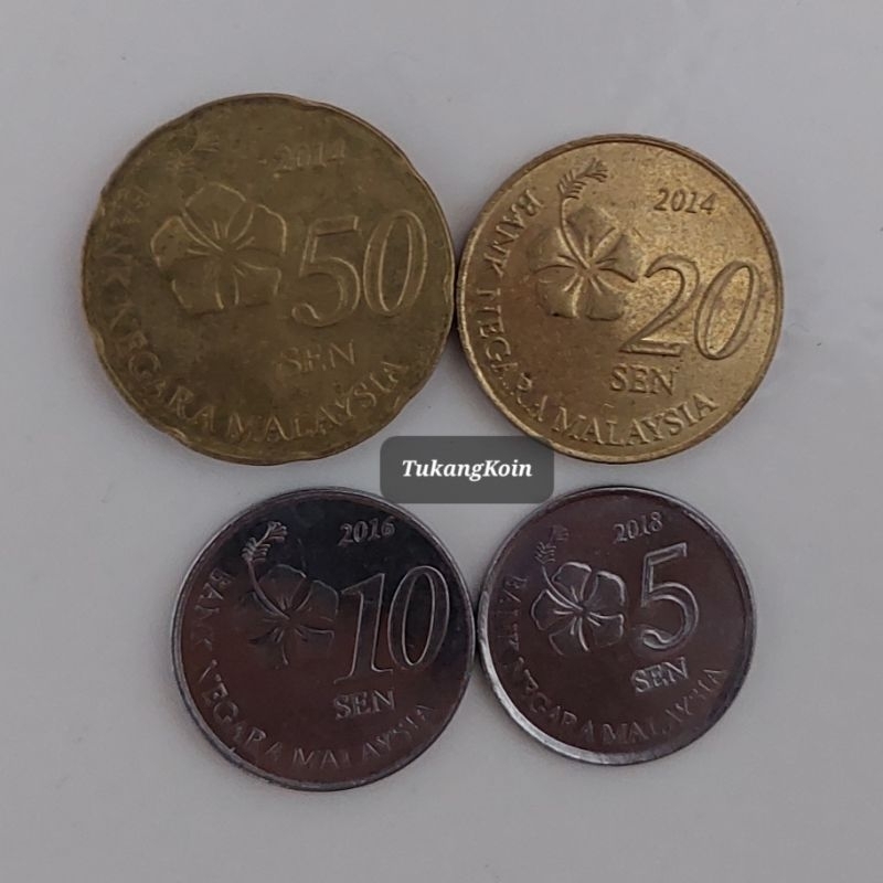 Uang Koin Malaysia Set 5 10 20 50 Sen Tahun Acak