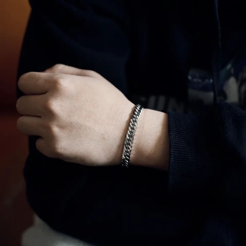 Gelang Titanium Pria Rantai Gold Terlaris Anti Karat Selamanya Gelang Pria Rantai Padat Silver