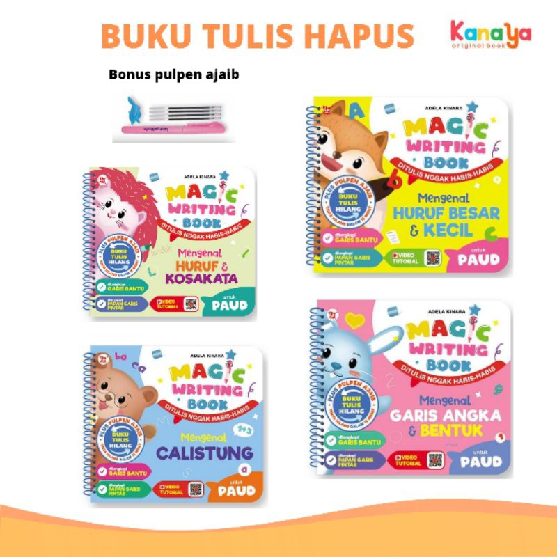 Buku Tulis Hapus Magic Writing Book Calistung Kosakata Huruf Angka Garis