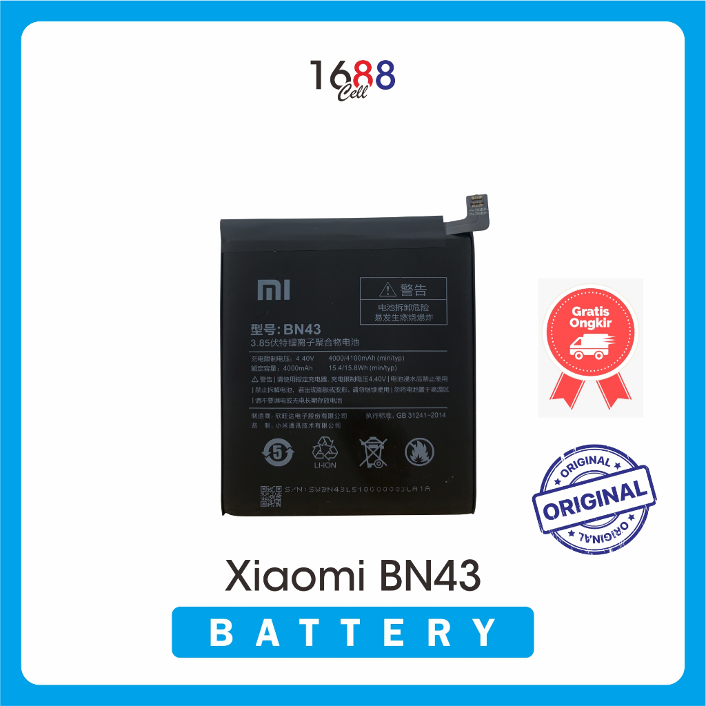 Baterai Original Xiaomi Redmi Note 4X - BN43 Battery Original - Baterai HP Xiaomi - Batre Xiaomi Original - Batre Handphone - Batrai HP - Batrei HP