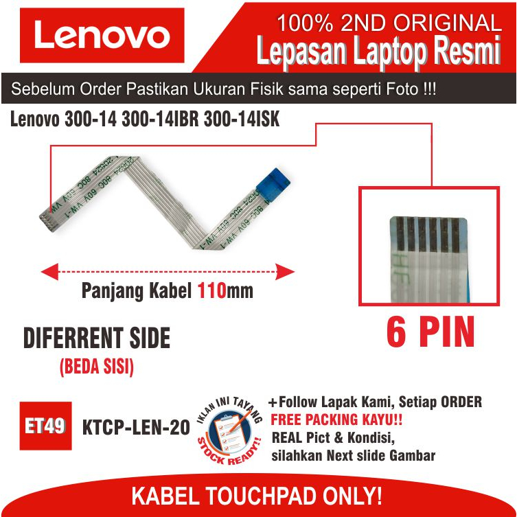 ET49 KTCP-LEN-20 Kabel Konektor cable E208903-3 AWM 20706 6 PIN ORI Lenovo Ideapad 300-14 300-14IBR 