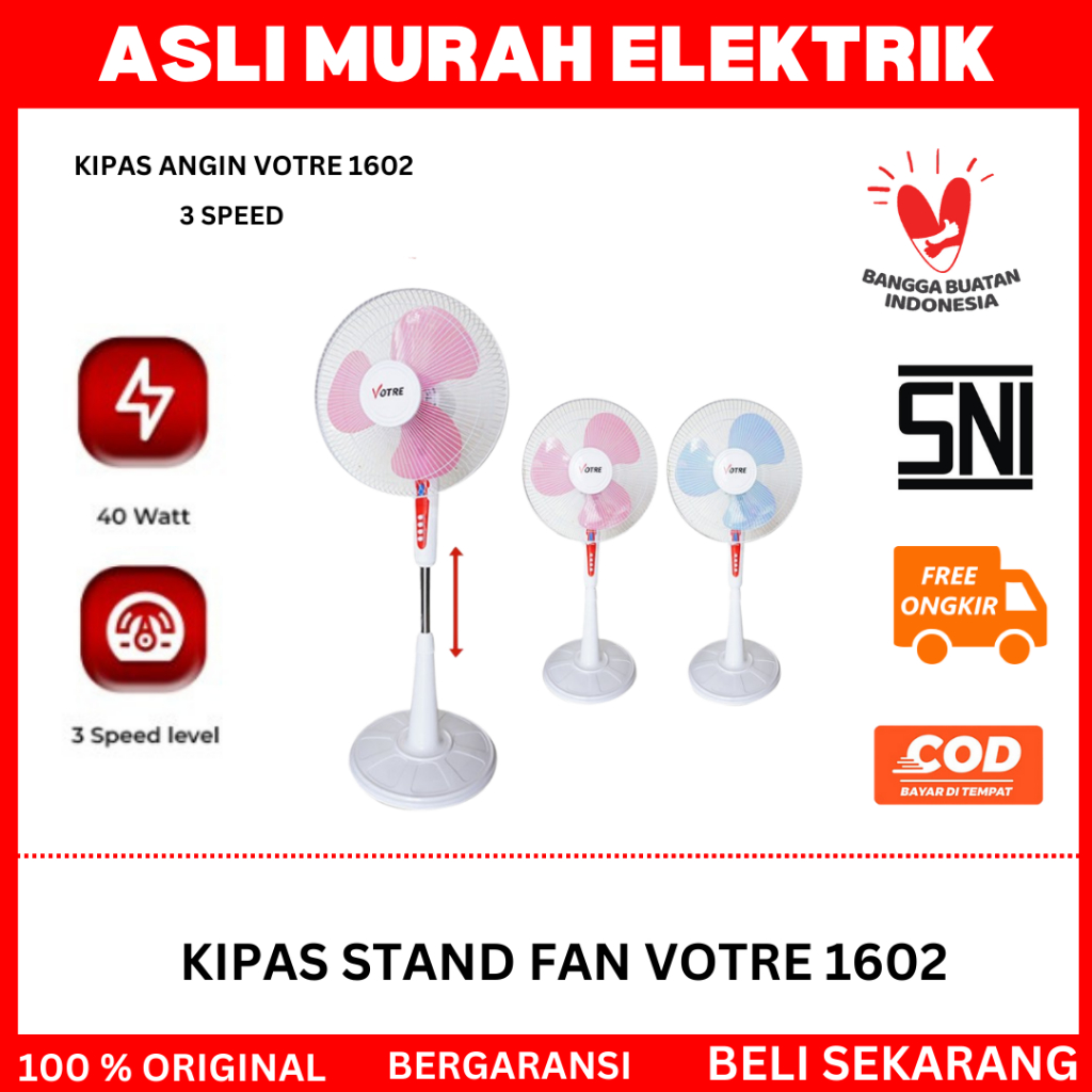 KIPAS ANGIN VOTRE 16INCH// KIPAS ANGIN BERDIRI VOTRE TIPE 1602