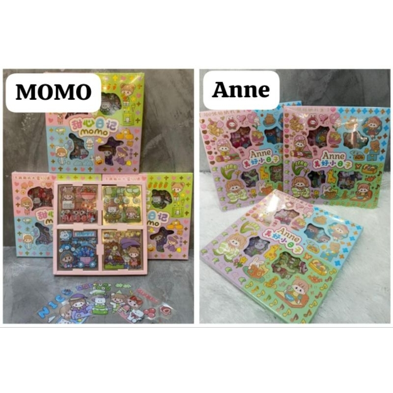 IKILOSHOP Stiker besar stiker momo viral isi 100pc Stiker Aesthetic DIY Buku Diary DAN STIKER DIAMOND/TEMPELAN MANIK BINGKAI VIRAL