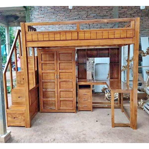 Tempat Tidur Anak Tingkat Plus Meja Belajar dan Lemari