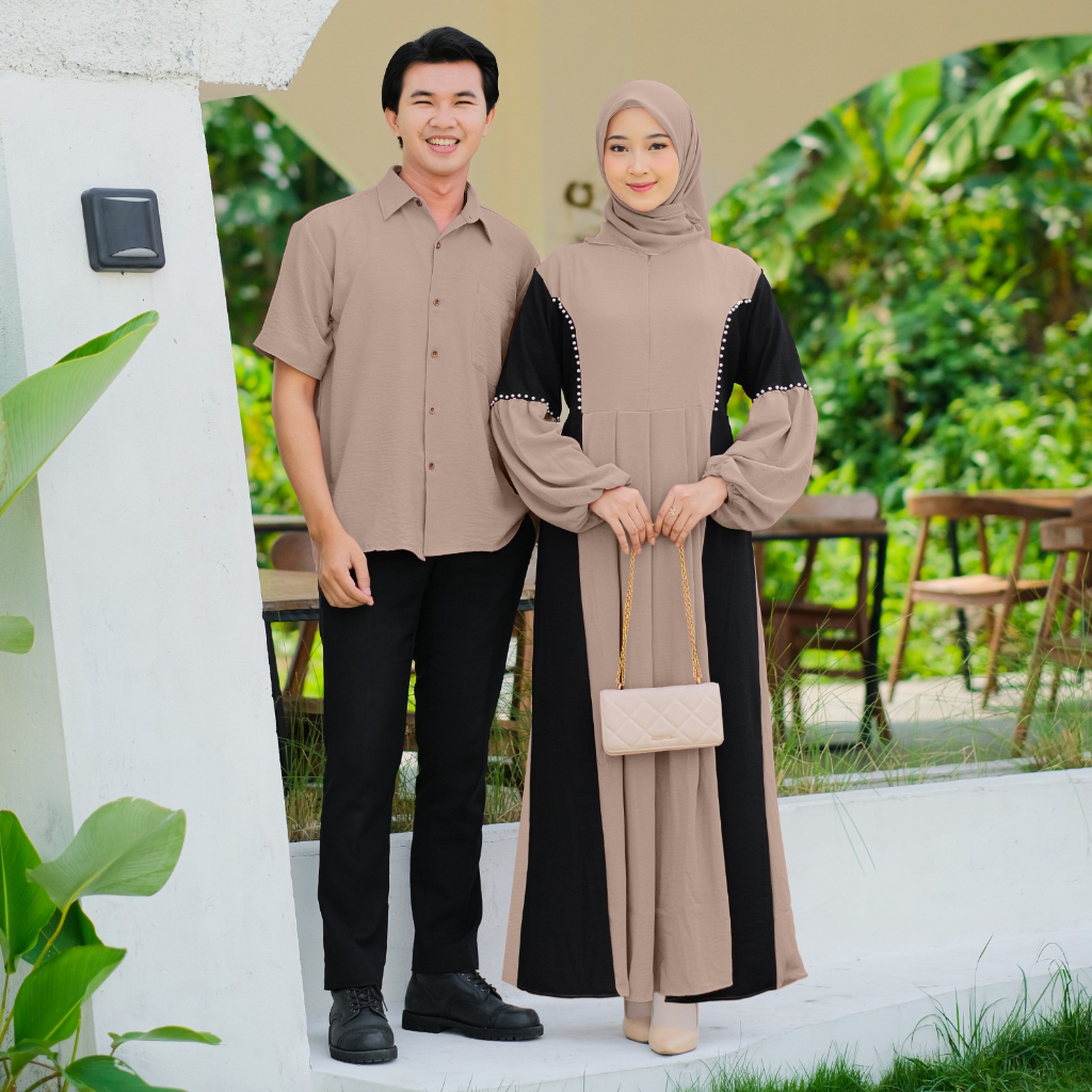 Demore Jelita Couple Gamis dan Koko Pendek Crinkle Airflow Polos Cp Pasangan Muslim Kondangan Mewah