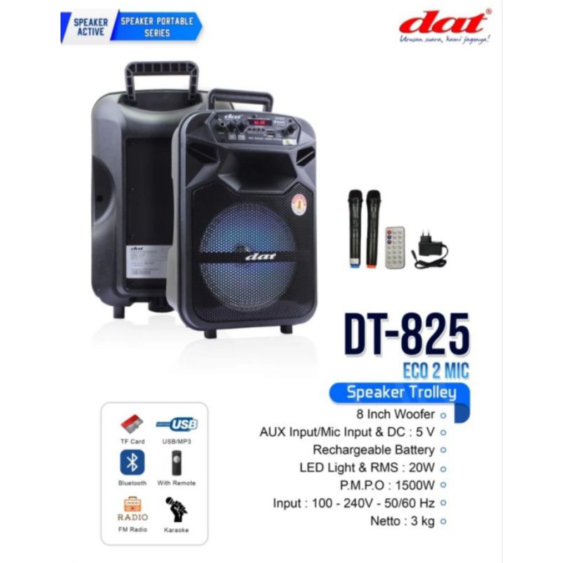 speaker poetable dat dt 825 speaker wireless portable 8 inch bluetooh