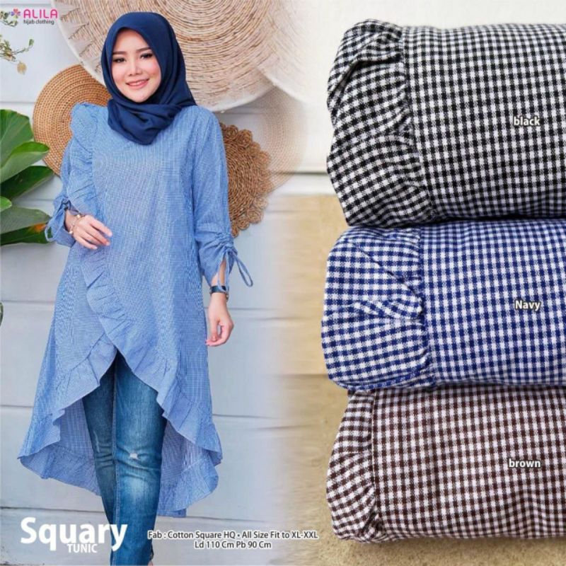 Squary Tunik Dewasa Motif Kotak Bahan Cotton Square HQ By Alila