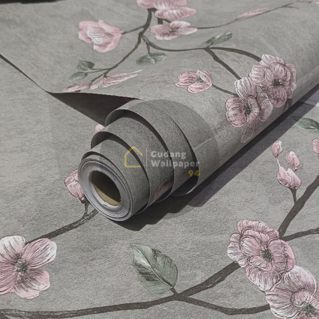 (PROMO) Gudang Wallpaper Stiker Dinding Kamar Tidur Motif Bunga Sakura Vintage Aesthetic Bahan PVC Premium Anti Air dan Anti Noda Berkualitas Terbaik Grade A+ Sudah Ada Lem