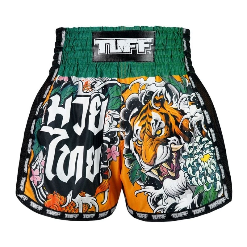 Tuff tuffsport Muaythai Short pants celana beladiri MSC105 Tora mori to kingyo Tiger forest and gold