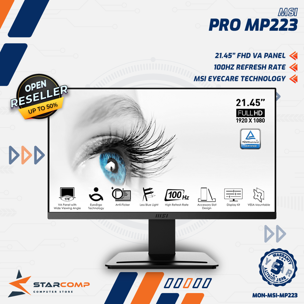 MSI PRO MP223 Bussines Produtctivity Monitor FHD 1080p 100Hz MP 223