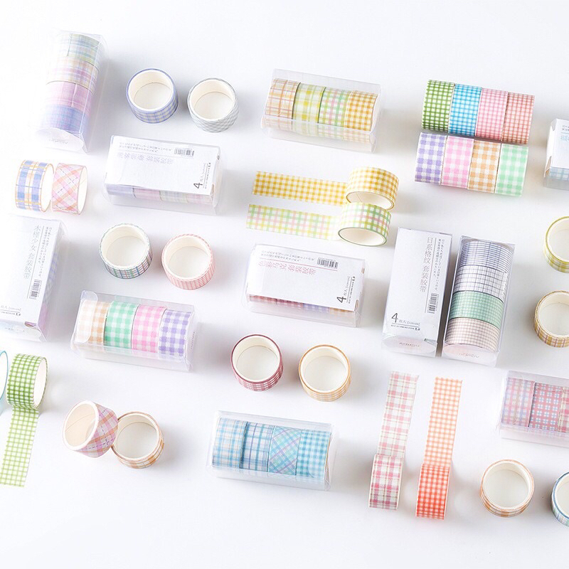 

4 rolls grid pattern washi tape diy journal scrapbook decor / isolasi dekor jurnal