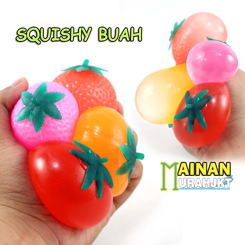 MAINAN ANAK SQUISHY BUAH BUAHAN STRAWBERY TOMAT STRESS BALL SMASH WATER BALL BUAH