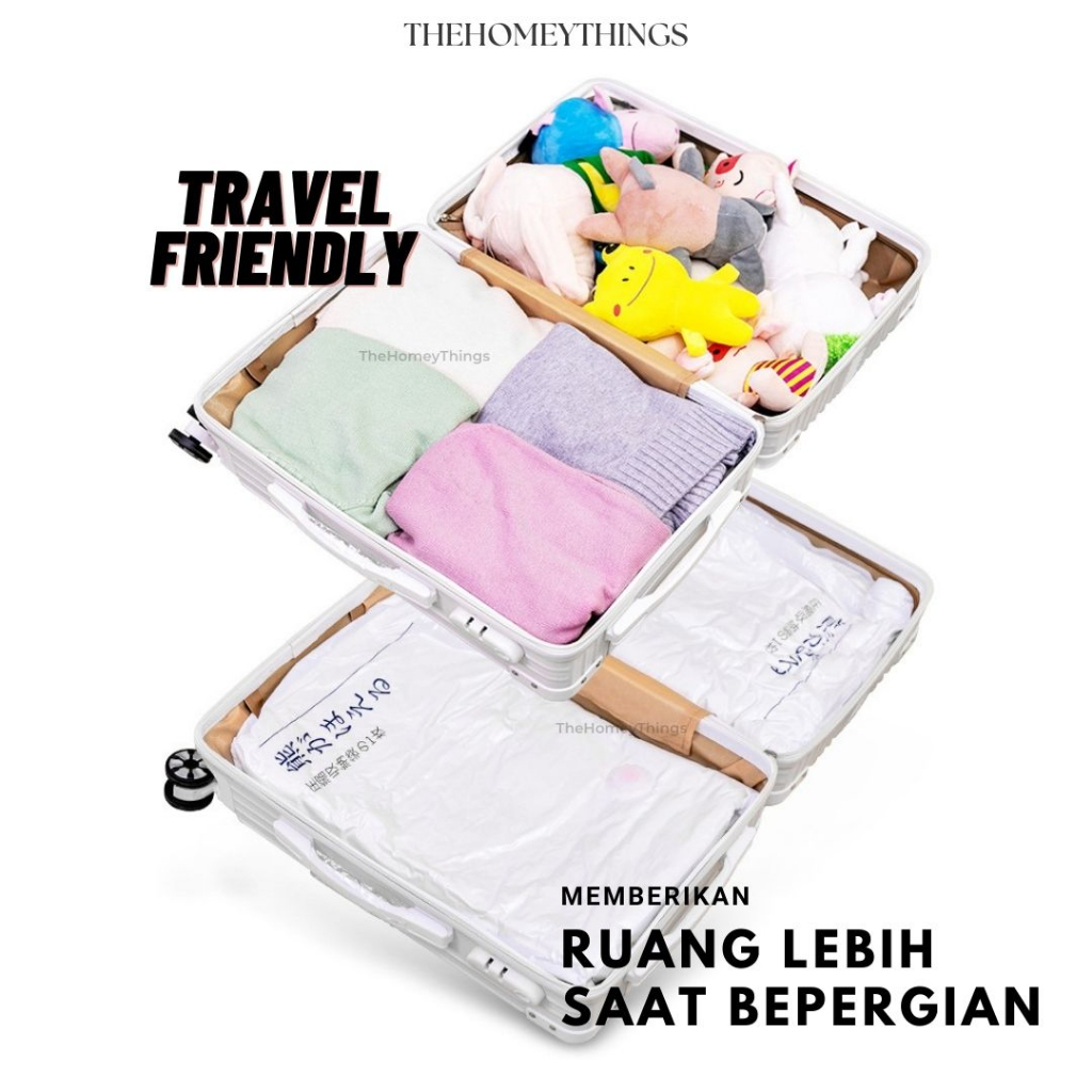 PLASTIK VAKUM PAKAIAN KANTONG VACUM BAG BAJU POMPA VAKUM PAKAIAN SPREI BED COVER TRAVEL BAG LAUNDRY BAG