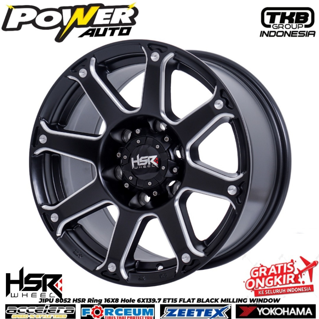 pelek jipu 8052 hsr ring 16x8 lobang baut 6 kualitas bagus untuk mobil hummer,hyundai H1,panther new