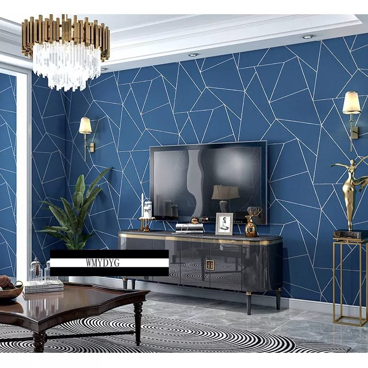 (PROMO) Gudang Wallpaper Stiker Dinding Kamar Tidur Motif Zigzag Biru Vintage Aesthetic Bahan PVC Premium Anti Air dan Anti Noda Berkualitas Terbaik Grade A+ Sudah Ada Lem