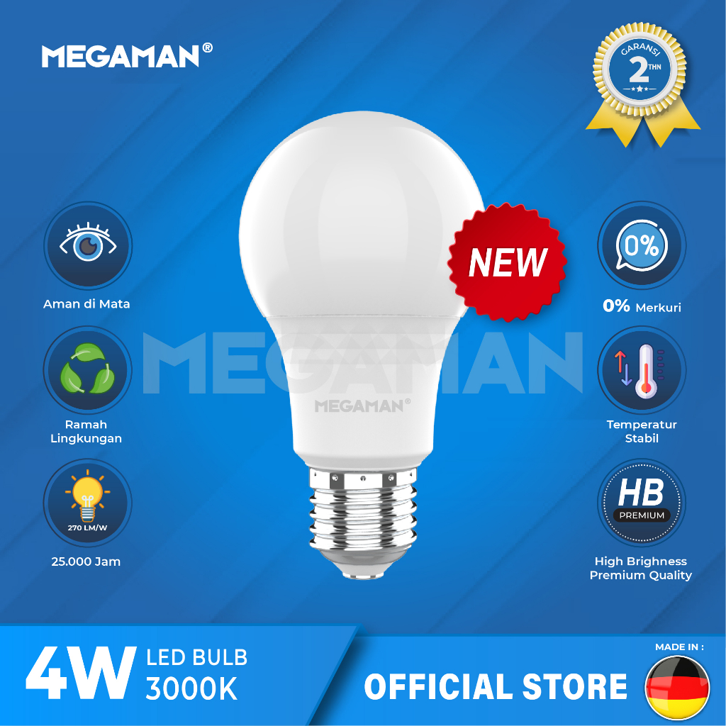 Lampu LED X Serial Bulb MEGAMAN YTA60Z2 4W H Cahaya Kuning dan Putih