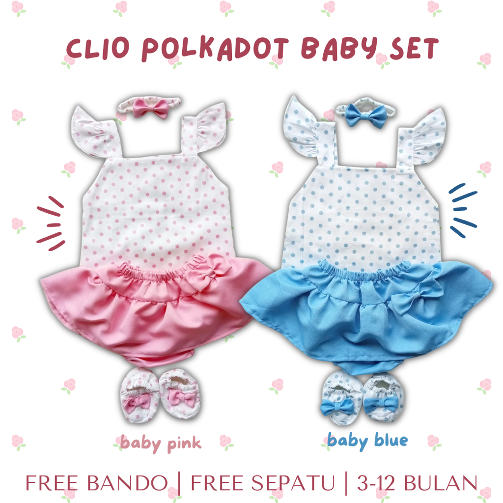 jumper baby fashion lucu cewek perempuan bayi clio polkadot baby set 6-12 bulan