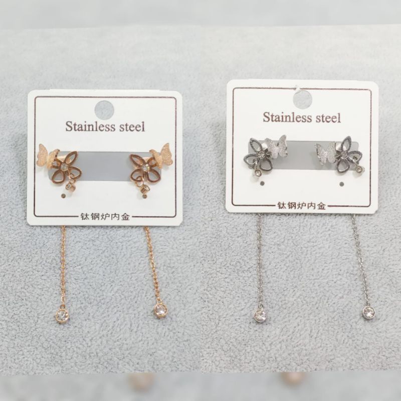 anting tusuk panjang kupu titanium anti karat anti luntur