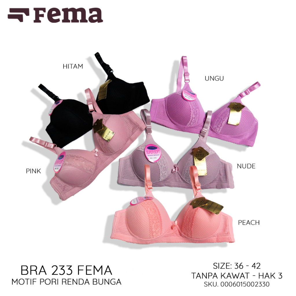 FEMA Official Shop Ecer 1 pcs BH Bra 233/6007 Motif Pori Renda Bunga