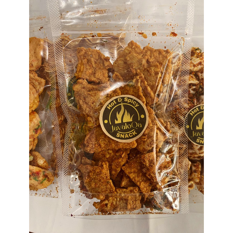 

JAVALOQA SNACK PEDAS KERIPIK TEMPE, KEMASAN POUCH 50GR ANEKA CAMILAN CABE, BASRENG 50GR KERIPIK