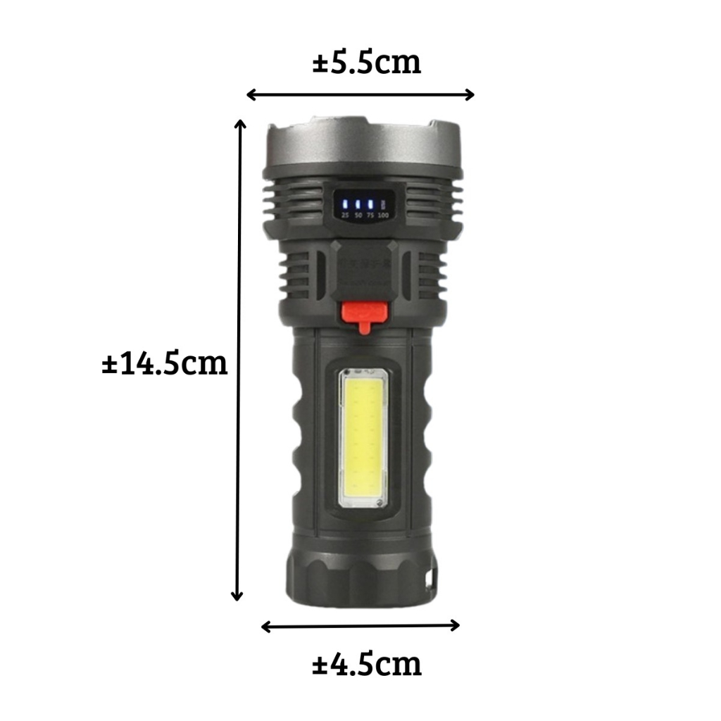 Senter L-822 COB LED 2in1 Super Terang / Penerangan 4 Mode Jarak Jauh / Lampu Pencahayaan Darurat Saat Camping Piknik / Rechargeable Flashlight With 4 Core Light