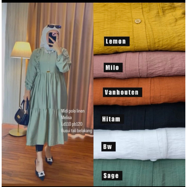 MIDI DRESS SYAKILA POLO LINEN PREMIUM// TUNIC IMPORT CRINCLE //TUNIK KEKINIAN //MINI DRESS//MIDI DRESS IMPORT