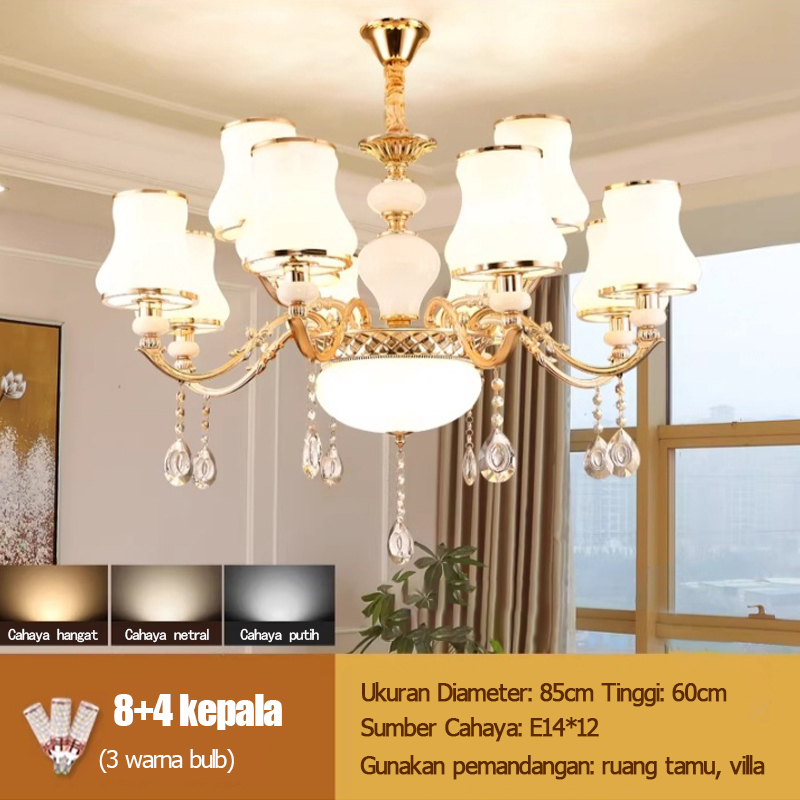 Lampu Gantung Ruang Tamu Minimalis Modern K9 kristal Chandelier lampu baru restoran mewah paket pencahayaan 3 Warna Ruang Tamu Meja Makan Kamar Tidur Lampu Hias Hotel Vila Pernikahan Wedding (Termasuk E14 Bulb)XY