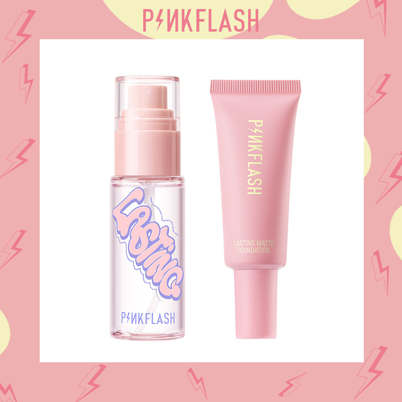 PINKFLASH 2 Pcs Face Makeup Set Matte Oil Control Foundation+ Hydrating Setting Spray Matte Finish Long Lasting