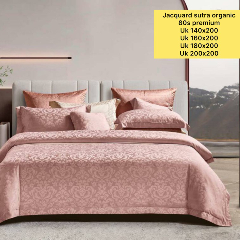 bedcover + sprei set anti geser jacquard sutra organic motif minimalis kode 020