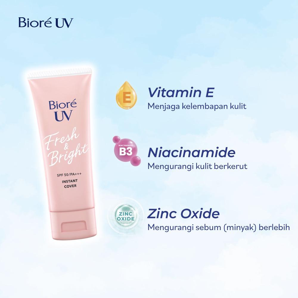 Biore UV Fresh &amp; Bright Instant Cover Sunscreen SPF 50+ PA+++ ( Pink )