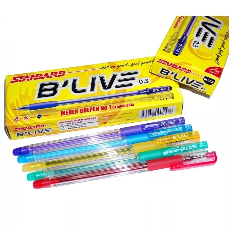 

Pulpen / Ballpen Standard B'Live 0.3mm / 1 Pack Tinta Hitam/Biru