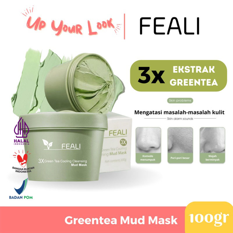 ✨Up your Look✨ FEALI greentea cooling clay mask mudmask claymask masker wajah jerawat komedo pori pori besar