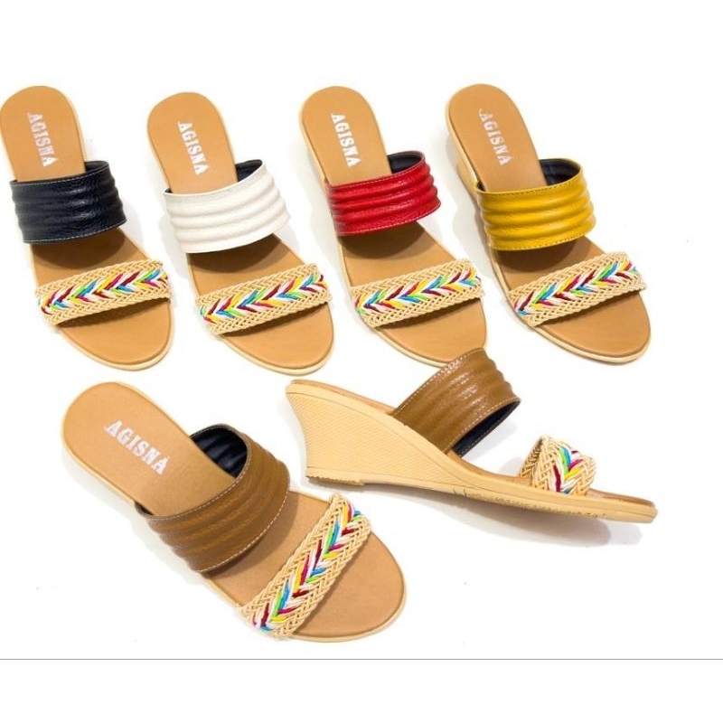 wedges wanita sandal kulit sapi garut model baru kokop kulit variasi renda murah berkualitas tinggi 5cm