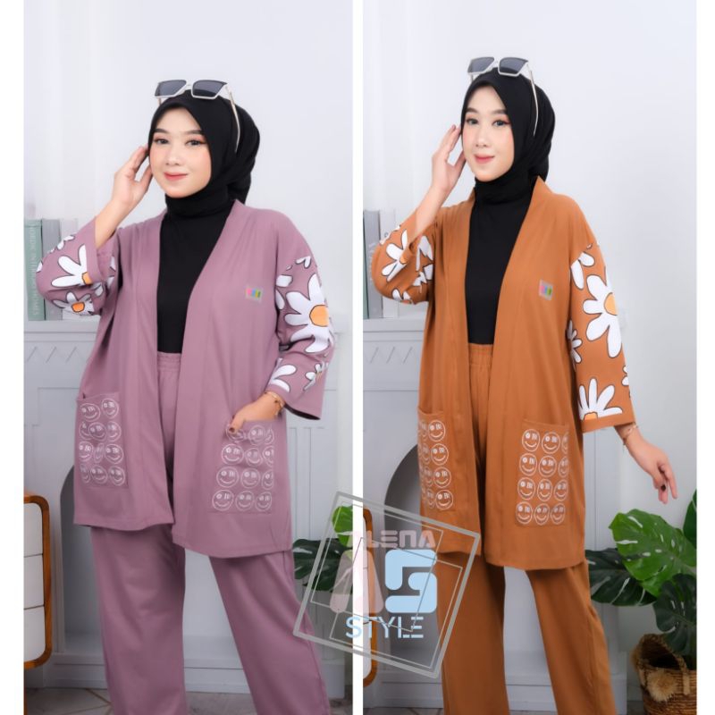 outer wanita korean style hijabers setelan bcl long cardigan one set kaos wanita oversize setelan wa