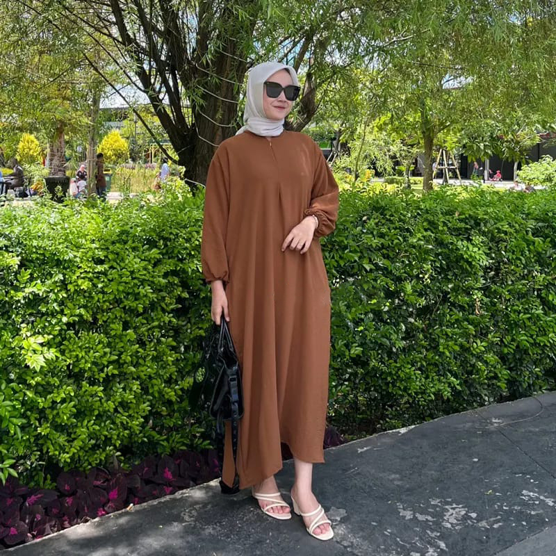 ALUNA DRESS // PUFFY DRESS CRINKLE MIDI DRESS CRINKEL JUMBO BUSUI FRINDLY LENGAN BALON LD 120