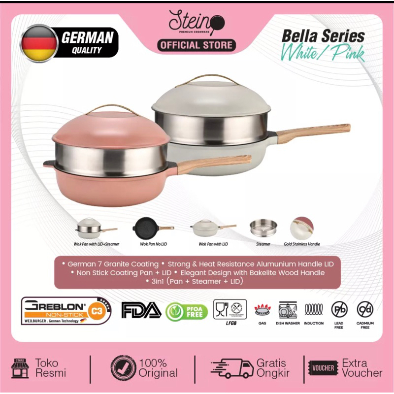STEIN Bella series Panci Kukus Granite Coating Greblon German