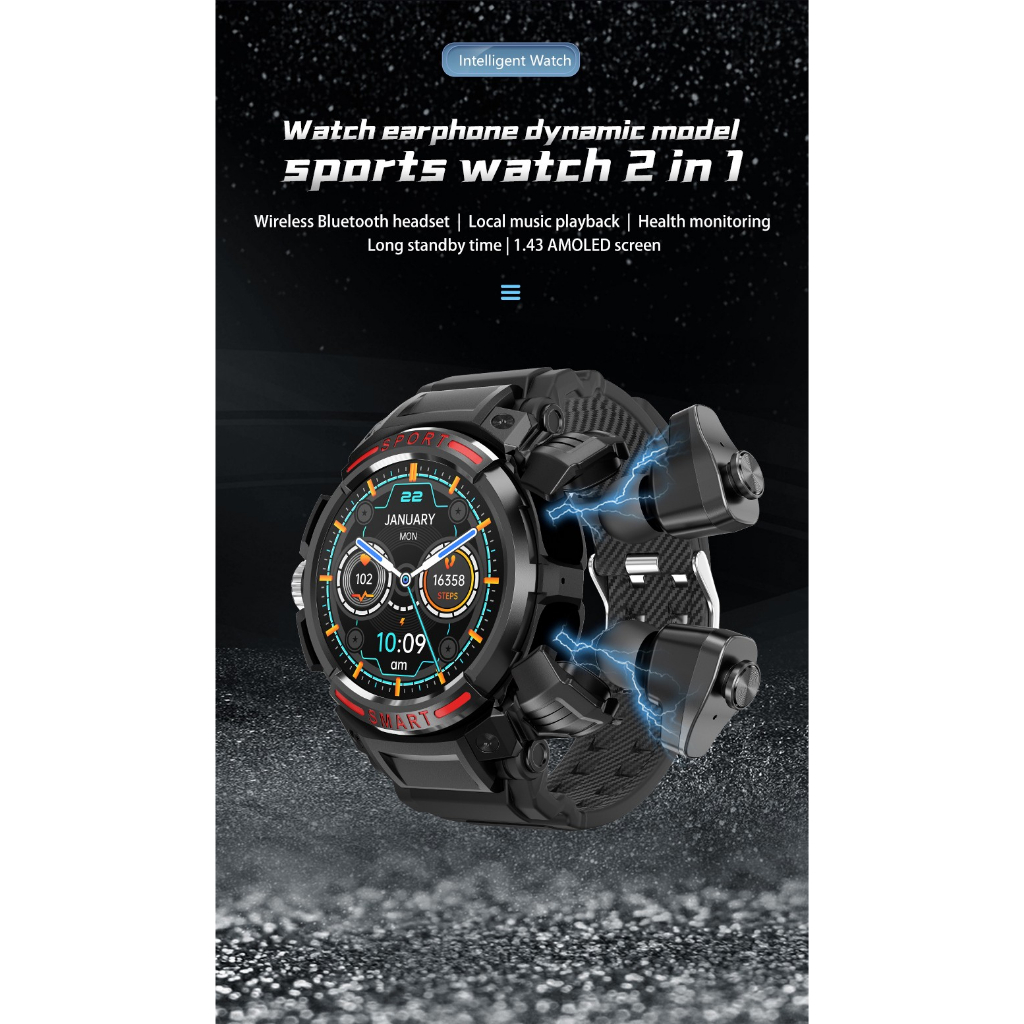 GT100 Smartwatch TWS Bluetooth 1.43 Inch AMOLED Display Sport Watch