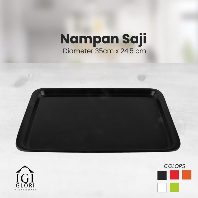 Nampan Melamine HITAM BLACK  GLORI MELAMINE / Nampan Saji Melamin / Nampan Baki Roti  35 x 24.5 x 2 cm