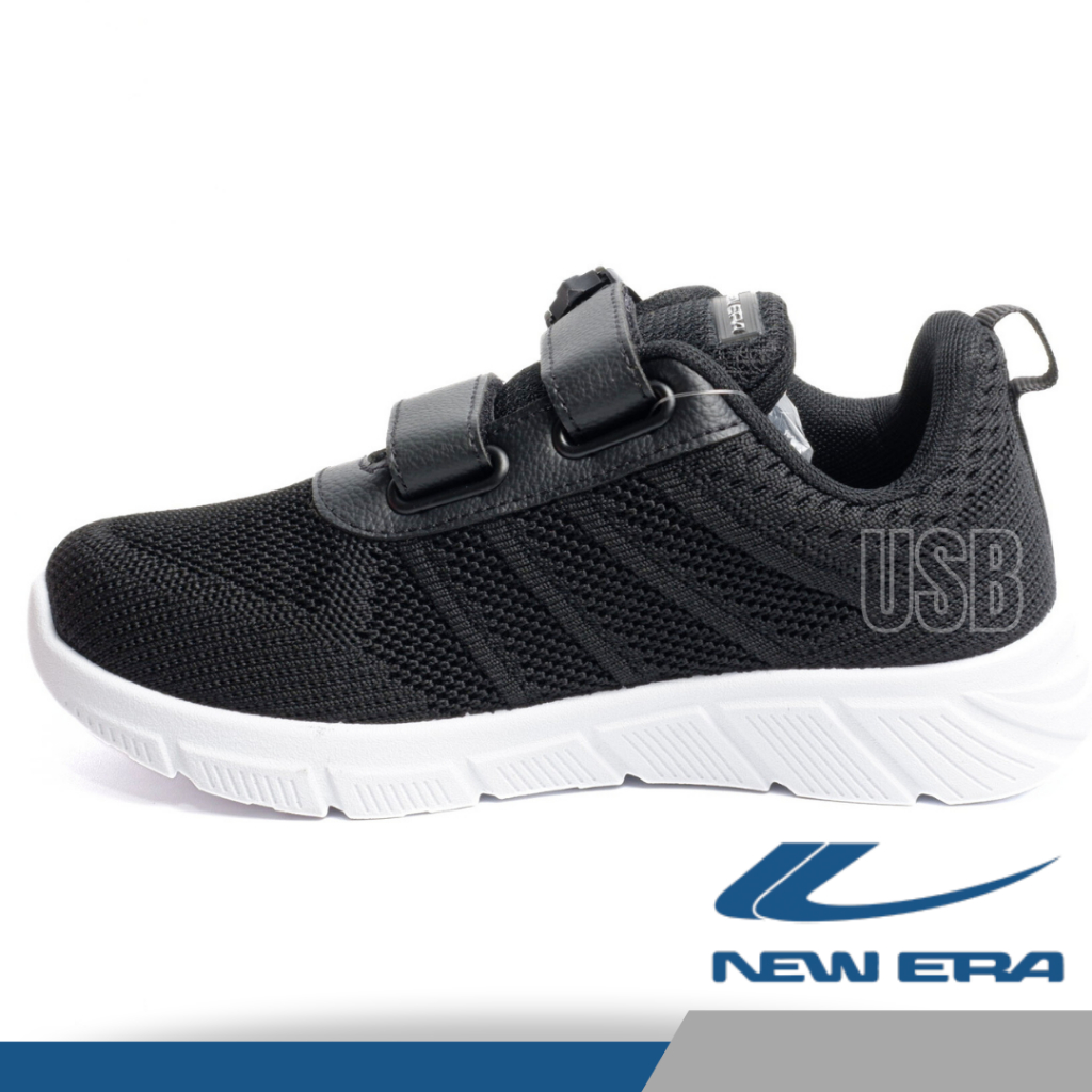 Sepatu Sekolah Anak Perempuan Laki Lelaki Sekolah Magnet PAUD TK SD New Era Indonesia Full Hitam Putih Strip Sneaker Anak2 Perekat Tempel