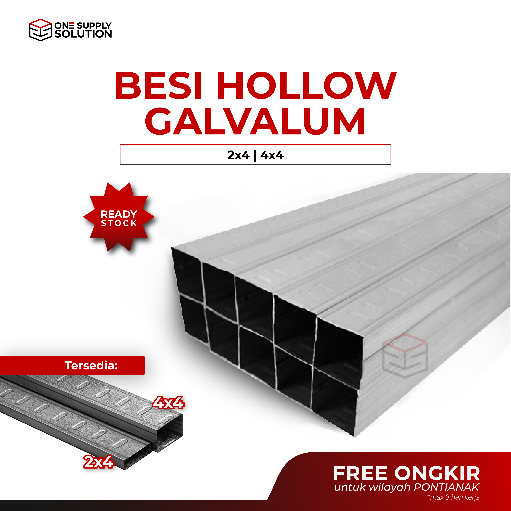 Besi Hollow Galvalum 2x4/ Besi Hollow Galvalum 4x4/ Besi Hollow Plafon/ Besi Hollow Baja Ringan