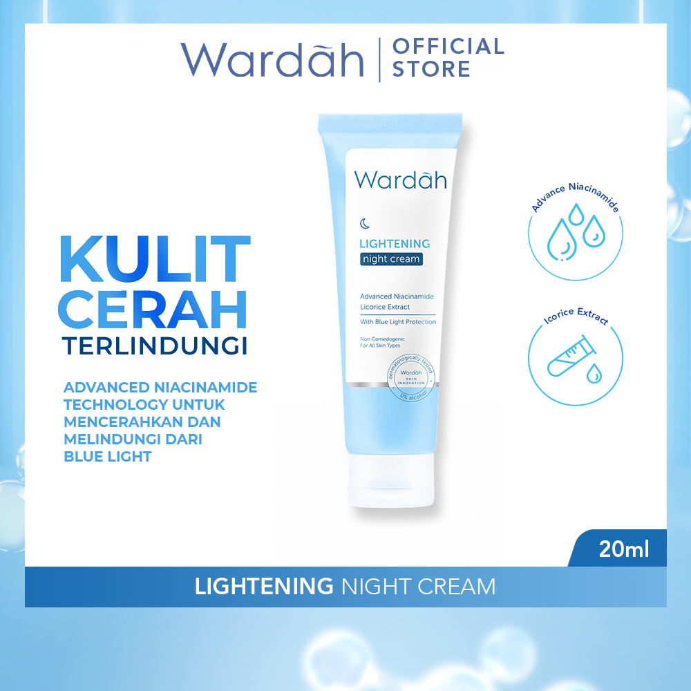 Wardah Lightening Night Cream - Krim Malam dengan Advanced Niacinamide - Menyamarkan Bekas Jerawat -