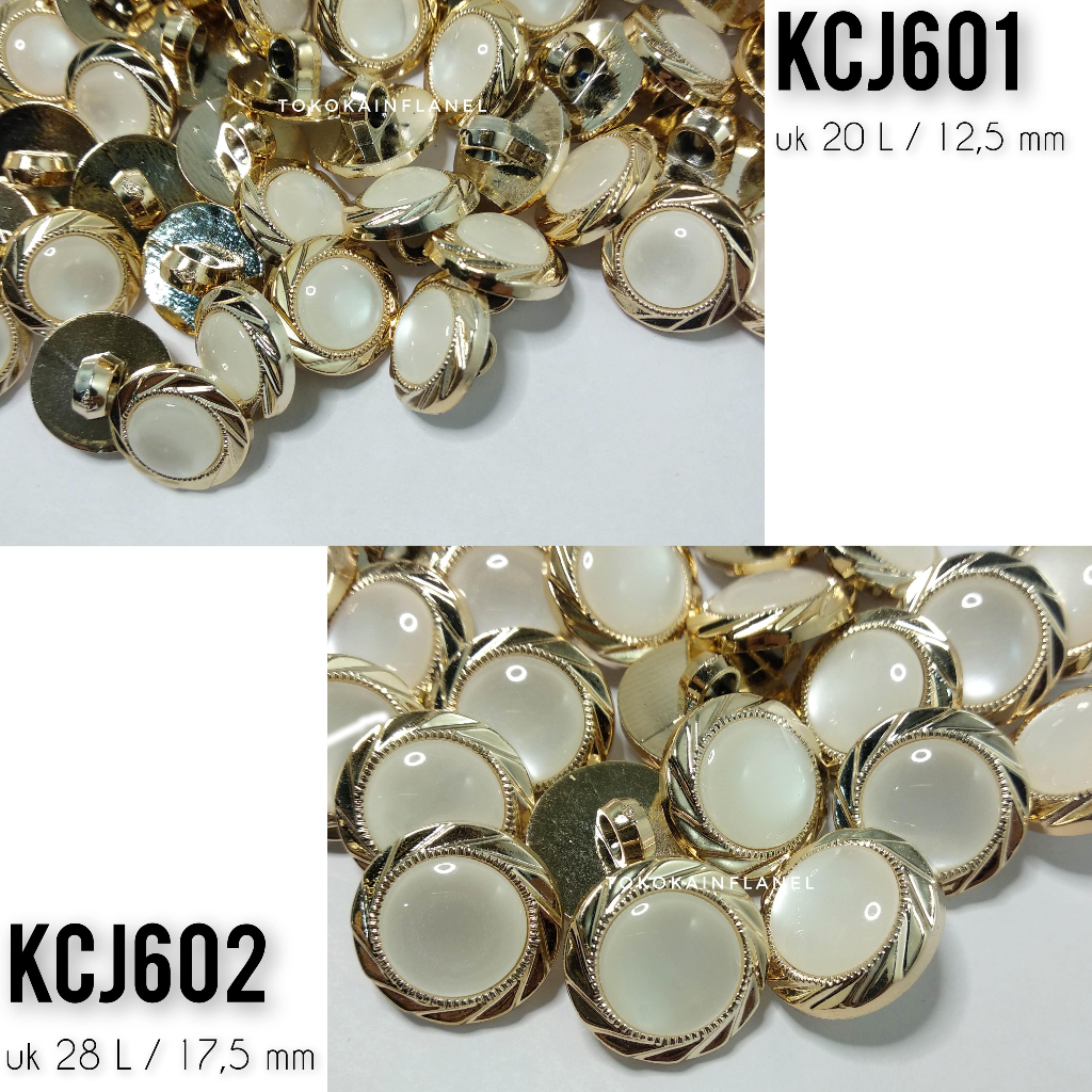 Kancing Jamur Bulat Mutiara Putih Variasi Ukir Emas KCJ6