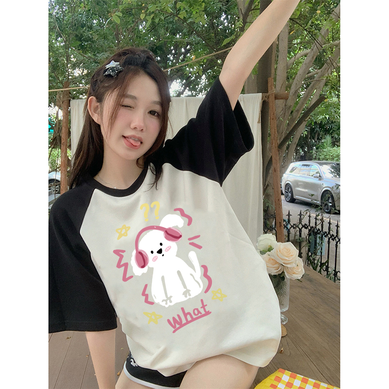 Kaos Atasan Wanita Cartoon Brief pen Pattern Lengan Pendek Oversize T-shirt