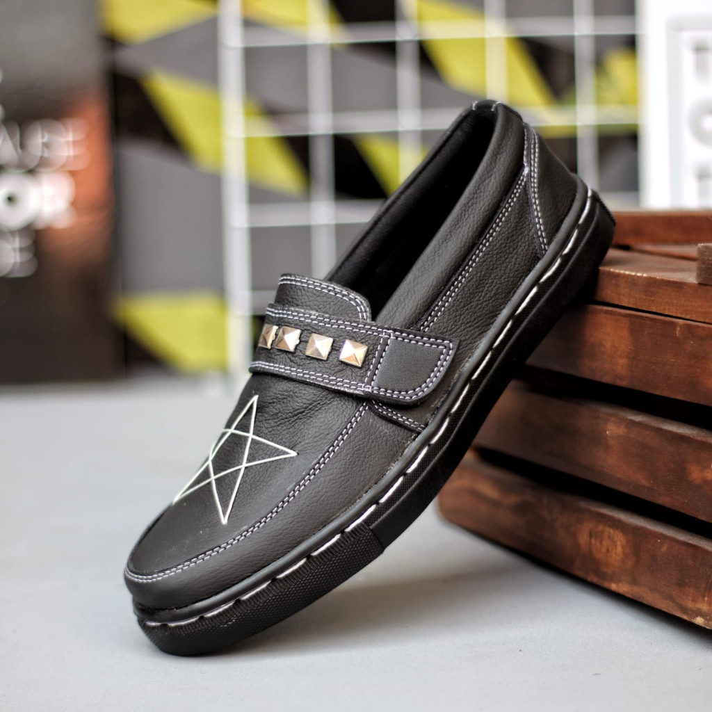 Sepatu Casual Slop Loafers Formal Kulit Pu Kerja Pria